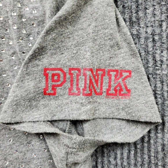 Victoria Secret Pink Blouse Top Sequins Bling Gray Red Utah Logo Womens Large - Picture 5 of 12